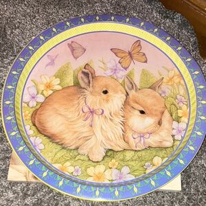 Charming Bunny Decorative Tin Platter 15” Vintage